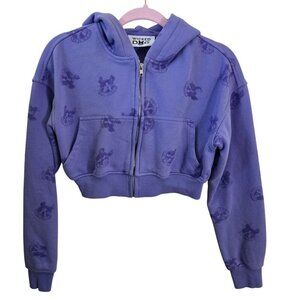 Wicked Dog Purple Unique All Over Logo Full Zip Cropped Hoodie Size S